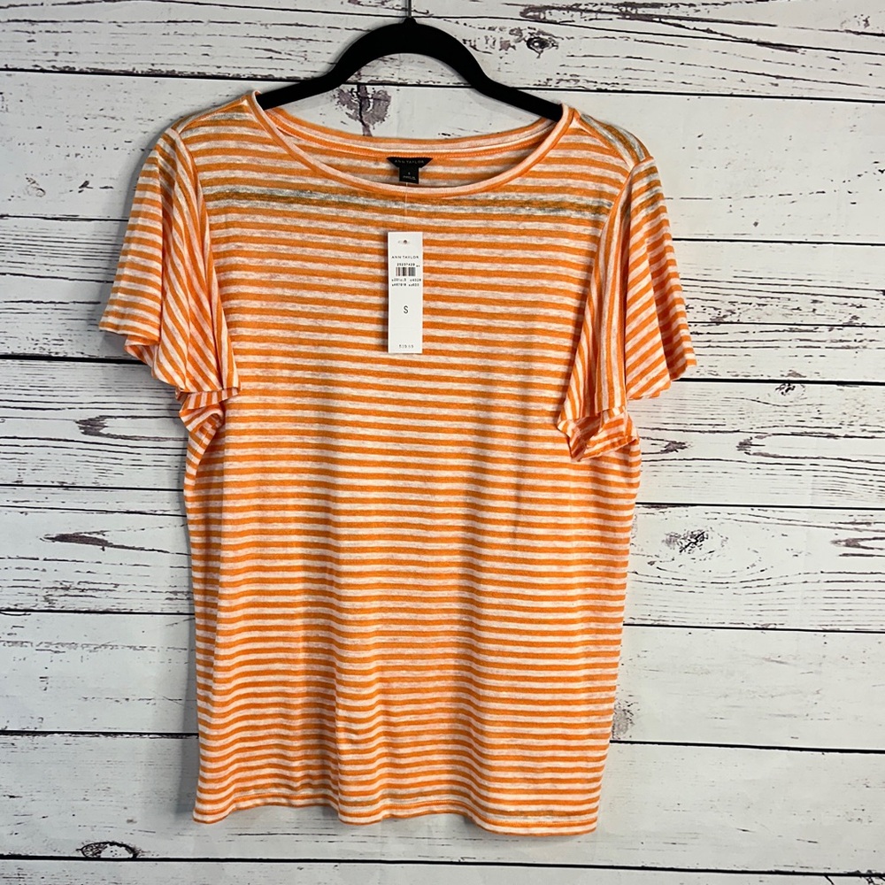 Ann Taylor Tangerine and Cream Striped Tee